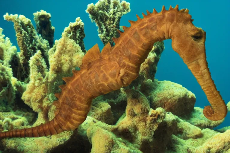 Prompt: underwater photo of a seahorse jiraffe hybrid by national geographic