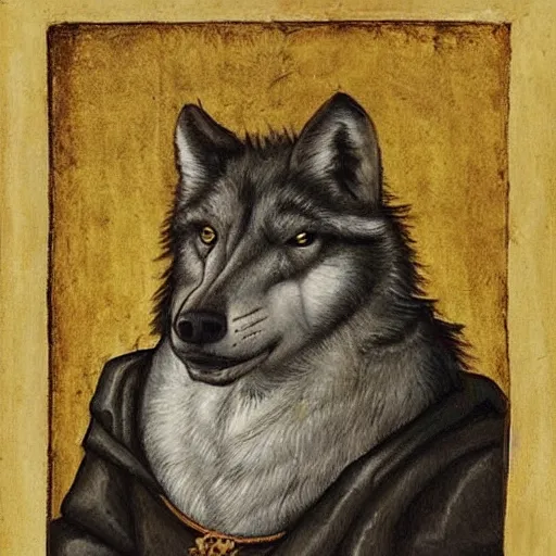 Prompt: retarded wolf portrait, renaissance style