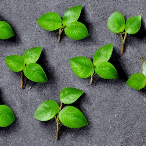 Image similar to a plant growing cut emerald gemstones instead of fruit