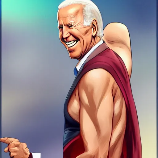 Prompt: Joe Biden wearing a virgin killer, sharp smile, dream fuel, optimistic colors, by artgerm