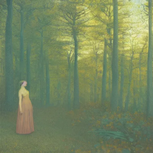 Prompt: a beautiful girl in a golden forest, faded, by ernst heackel, daguerreotype by edward hopper, by henri rousseau, by Bosch, art noveau, highly detailed, strong lights, liminal, eerie, Bright pastel colors, octane render, 8k,