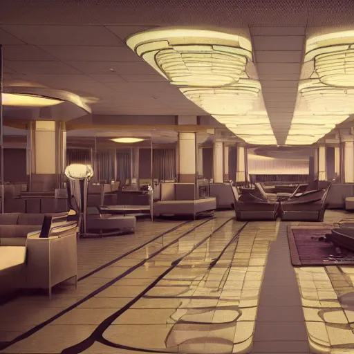 Image similar to the council of all worlds, huge 7 0 s hotel, logan's run, syd mead, retrofuture, octane render
