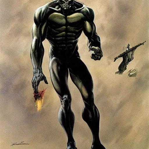 Prompt: grey alien, centered, painted by frank frazetta
