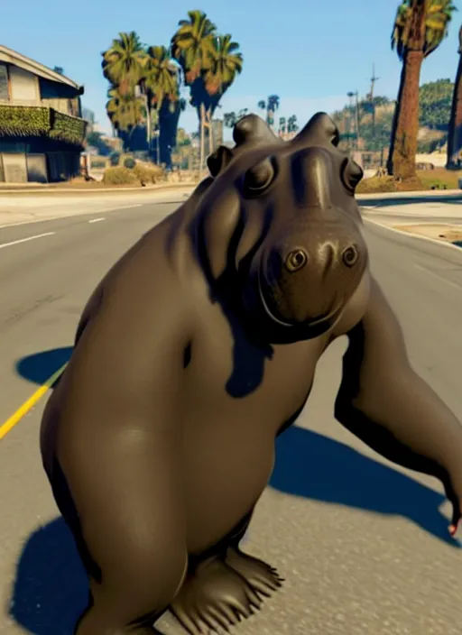 Image similar to an anthropomorphic hippopotamus in GTA5