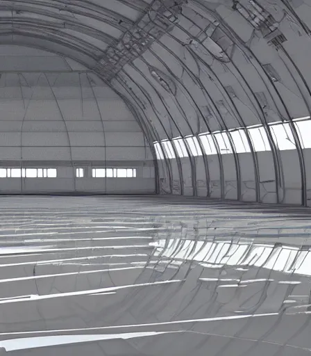 Image similar to highly detailed Spaceship hangar concept art, artstation