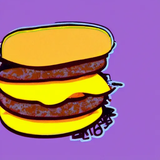 Image similar to a sausage egg and cheese mcmuffin, in the style of andy warhol