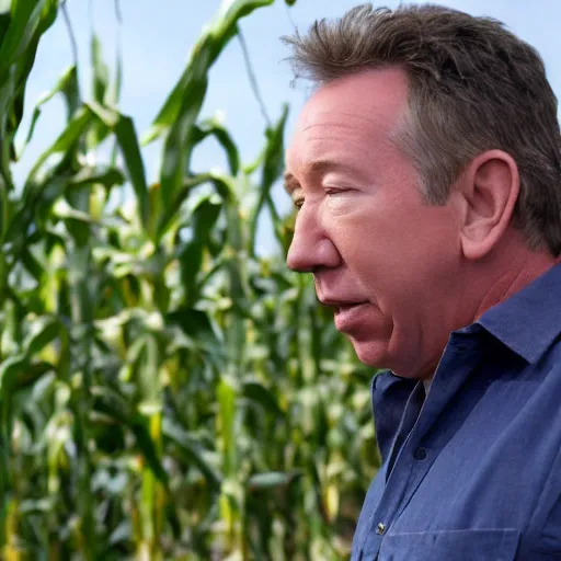 Image similar to tim allen crying at the sky for more corn