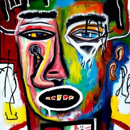 Prompt: detailed chaotic neo expressionism oil painting of sad boy rapper crying with tattoos by basquiat