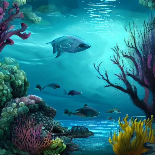Image similar to Underwater scene, digital art, 8k, fine details, trending on artstation