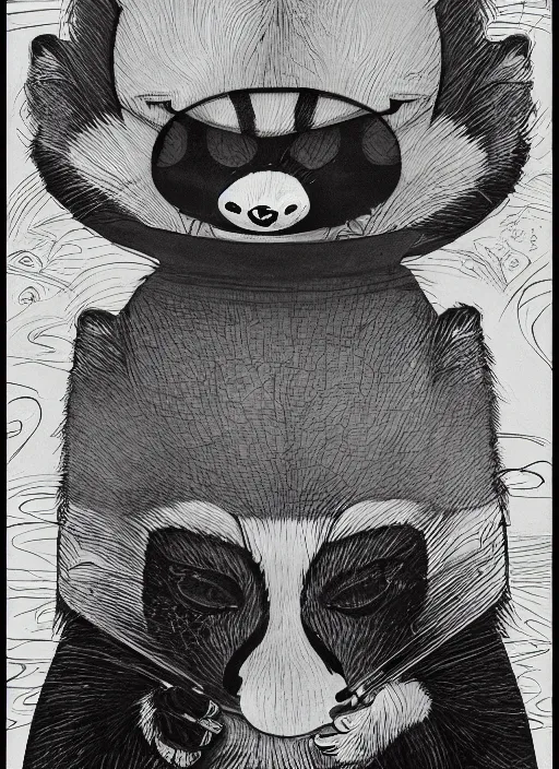 Image similar to an illustration portrait of an anthropomorphic raccoon mob boss, by victo ngai, by stephen gammell, by george ault, in the style of animal crossing, artstation