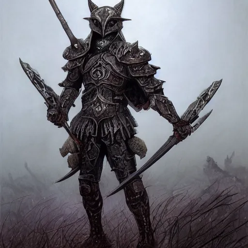 Prompt: berserk skullknight daedric armor, anthropomorphic shiba inu, holding rifle, stuning 3 d render, masterpiece, glowing black aura, foggy dark graveyard, by donato giancola and greg rutkowski and wayne barlow and zdzisław beksinski, realistic face