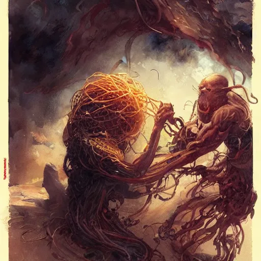 Prompt: cinematic portrait of the flying spaghetti monster by greg rutkowski and frank frazetta and peter mohrbacher and marc silvestri