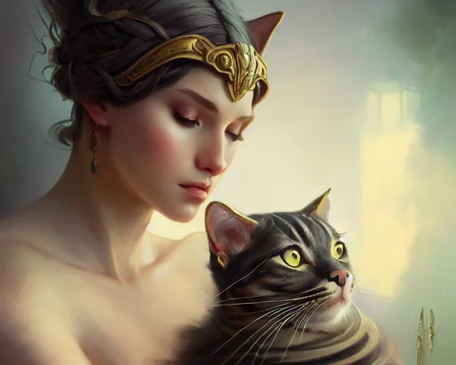 Image similar to photography of cat, fantasy, intricate, elegant, highly detailed, digital painting, artstation, concept art, matte, sharp focus, illustration, hearthstone, art by artgerm and greg rutkowski and alphonse mucha