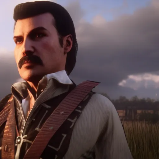 Image similar to Film still of Freddy Mercury, from Red Dead Redemption 2 (2018 video game)