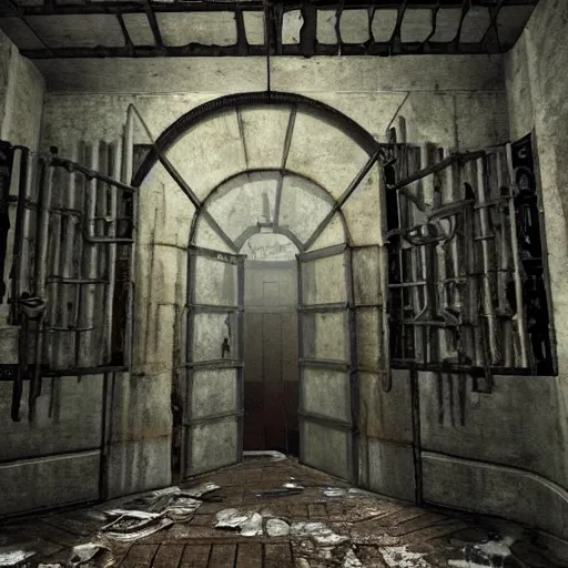 Image similar to entrance to secret lab, background of resident evil game