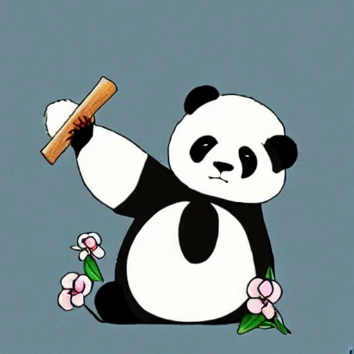 Image similar to a chibi panda bear, studio ghibli