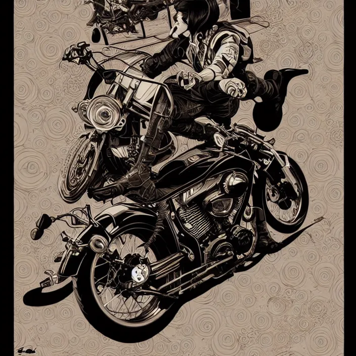 Image similar to Dangerous Biker illustration, vector art style, medium shot, intricate, elegant, highly detailed, digital art, ffffound, art by JC Leyendecker and sachin teng