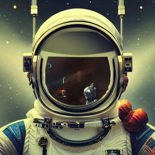 Image similar to an epic portrait of an astronaut entering macroscopic multiverse of atoms madness with a tiny macro spaceship, cinematic lighting, trending on Artstation, highly detailed, insane details