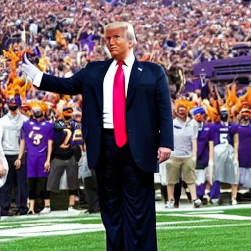 Image similar to Donald Trump wearing a Baltimore Ravens uniform