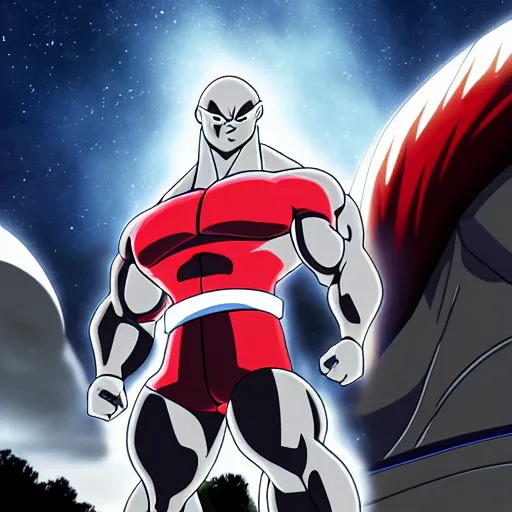 Image similar to jiren the grey from dragon ball super, high quality, amazing, stars in the background, dbz style