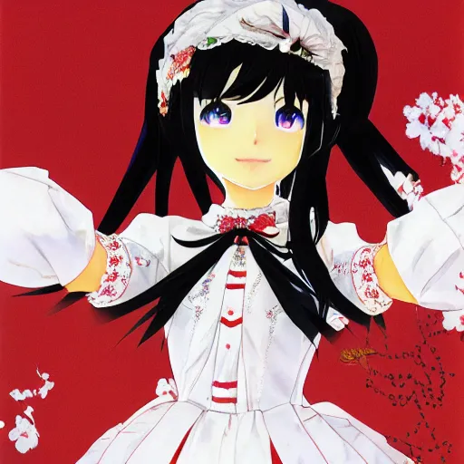 Image similar to yukiko amagi in wedding dress facing viewer by shigenori soejima