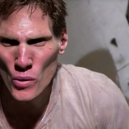 Image similar to Live Action Still of Jerma in SAW II, real life, hyperrealistic, ultra realistic, realistic, highly detailed, epic, HD quality, 8k resolution, body and headshot, film still