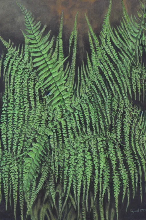 Prompt: painting of ferns by hr giger and Greg mumford