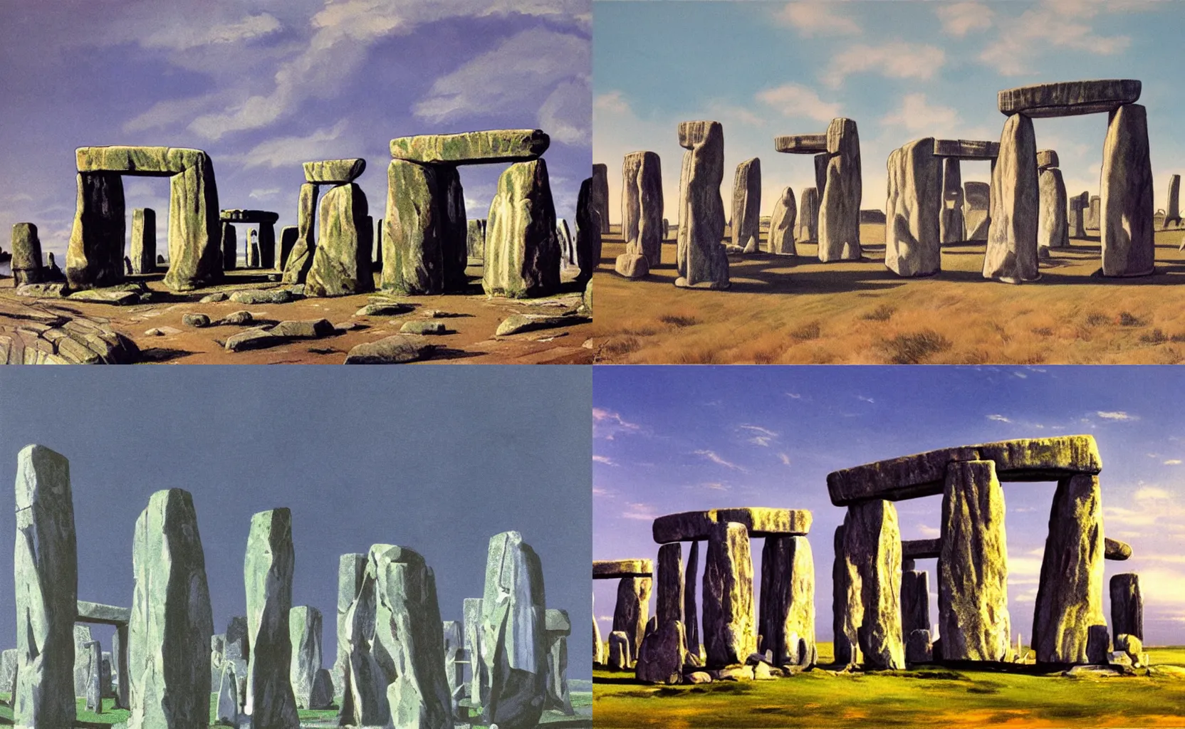 Prompt: concept art for a futuristic Stonehenge by Syd Mead