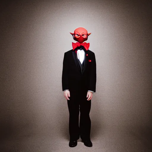 Prompt: highly detailed full body portrait of an evil alien wearing a tuxedo, red bowtie, by gottfried helnwein, by richard estes, studio lighting, sigma 8 5 mm f / 1. 4