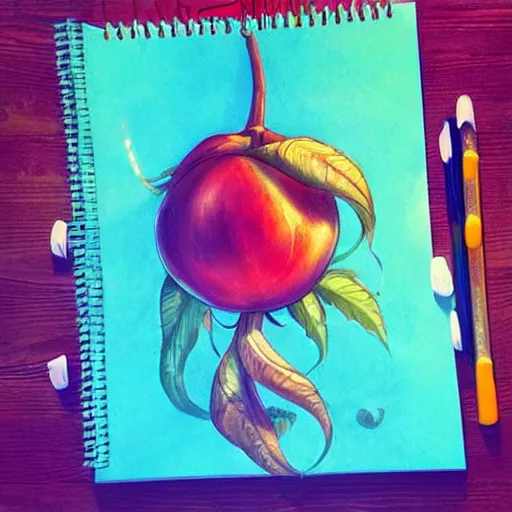 Image similar to Fantasy style fruits, fantastic colors, concept art design drawings