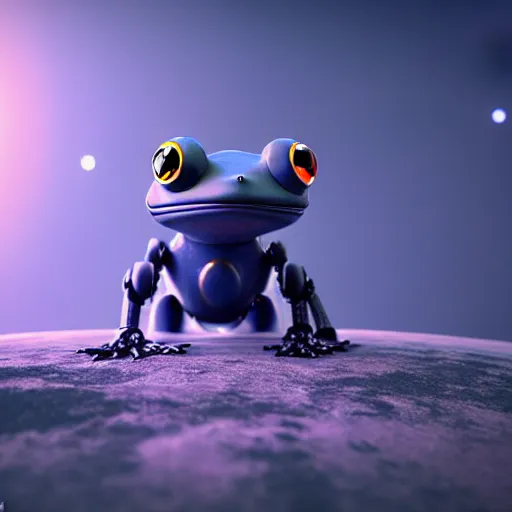 Prompt: a robot frog in an unknown planet, aliens look at it, octane render, hyperrealistic, ultra coherent, 3D