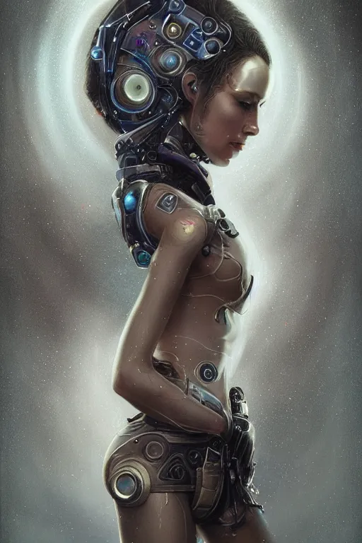 Image similar to a beautiful portrait of a cyberpunk female, detailed, realistic eyes, symmetry body features proportions, bioluminescence, award winning, by Tom Bagshaw