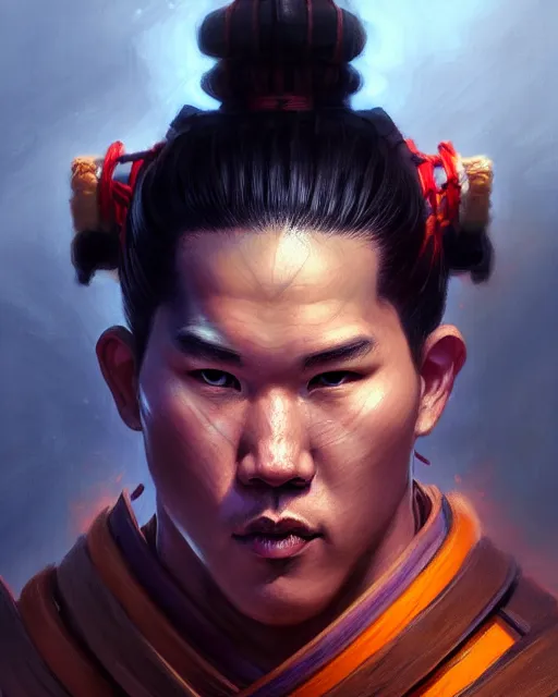 Image similar to portrait of devin booker as a ronin samurai, wearing a haori, by wlop and peter mohrbacher, dramatic action pose, extremely detailed shading, concept art, digital painting, trending on artstation, atmosphere, glow, cinematic lighting, full of color
