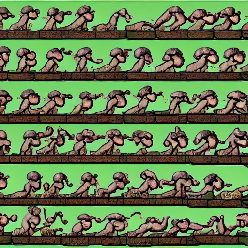 Prompt: 20 frame sprite sheet of a sideways monkey running, 8k, highly detailed, highly intricate,