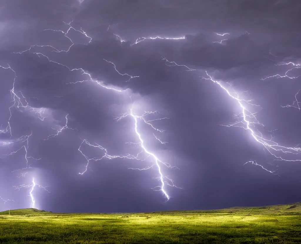 Image similar to Gigantic storm heading towards a beautiful landscape, incredible lightning, wallpaper 8k