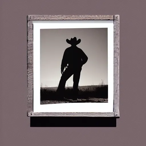 Image similar to transparent siluette of a cowboy. transperent screen - printed on top of a photo. sun - bleached highlights. sanded surface. scratches on the surface soft colors