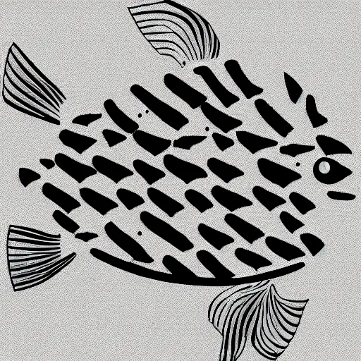 Prompt: worried humanoid fish sitting in front of a computer, black and white, adobe illustrator art