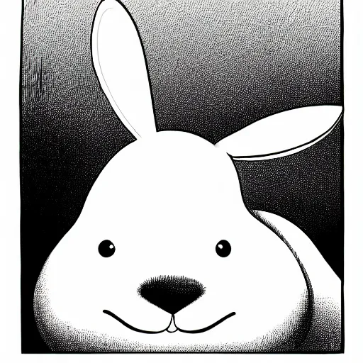 Prompt: book illustration of big chungus, book illustration, monochromatic, white background, black and white image