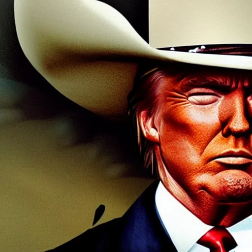 Image similar to donald trump as clint eastwood squinting at high noon in the style of a clint eastwood movie, the good, the bad and the ugly, clint eastwood, steven seagal, bud spencer, donald trump, glory days, american flag, patriotism, apple pie