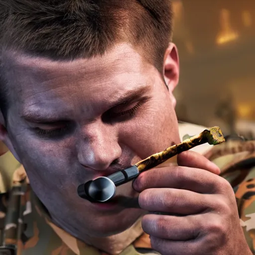 Image similar to a soldier eating an uranium fuel rod, photorealistic, 4k,