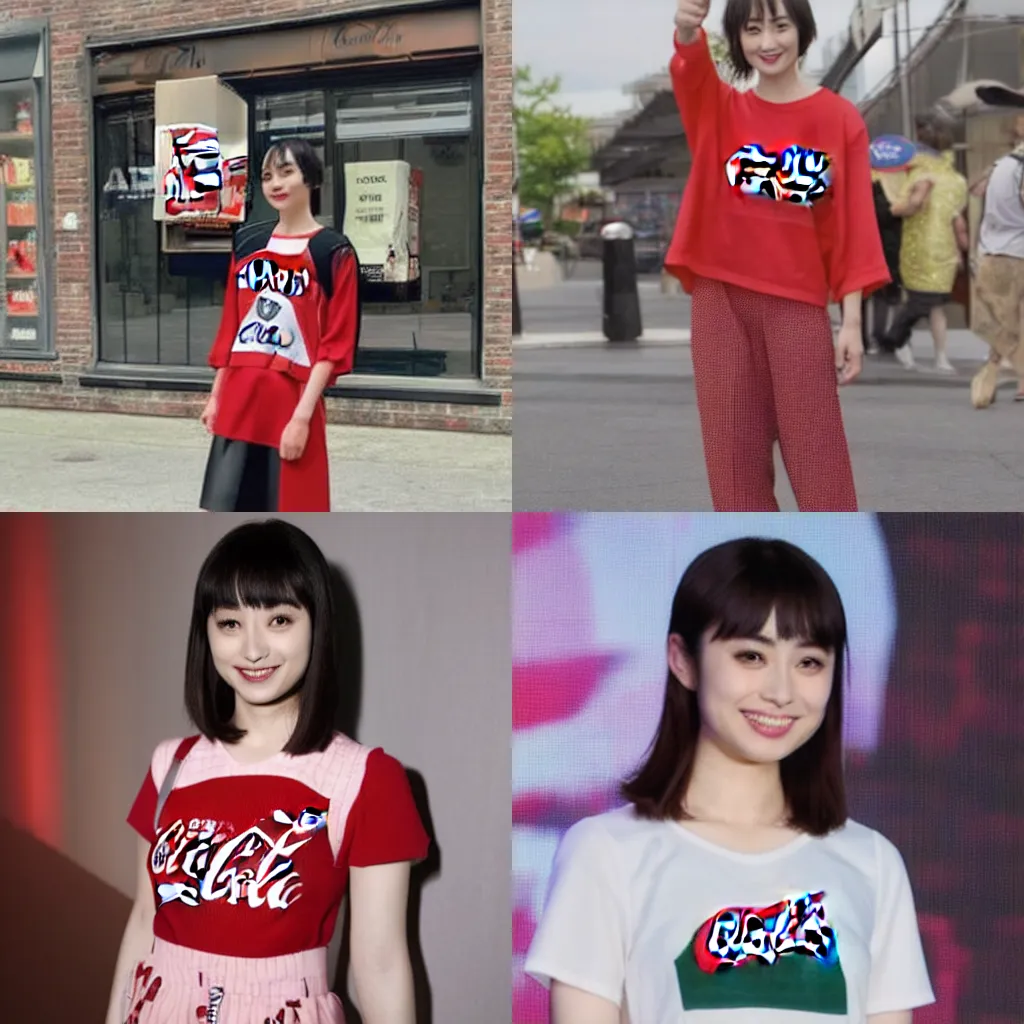 Image similar to suzu Hirose wearing a Coca Cola top