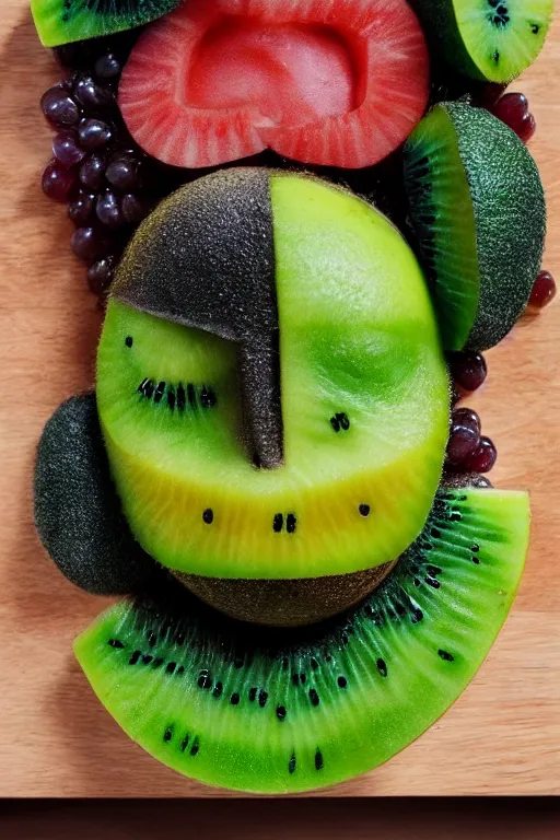 Image similar to 📷 joe keery kiwi fruit face 🥝, made of food, head portrait, dynamic lighting, 4 k