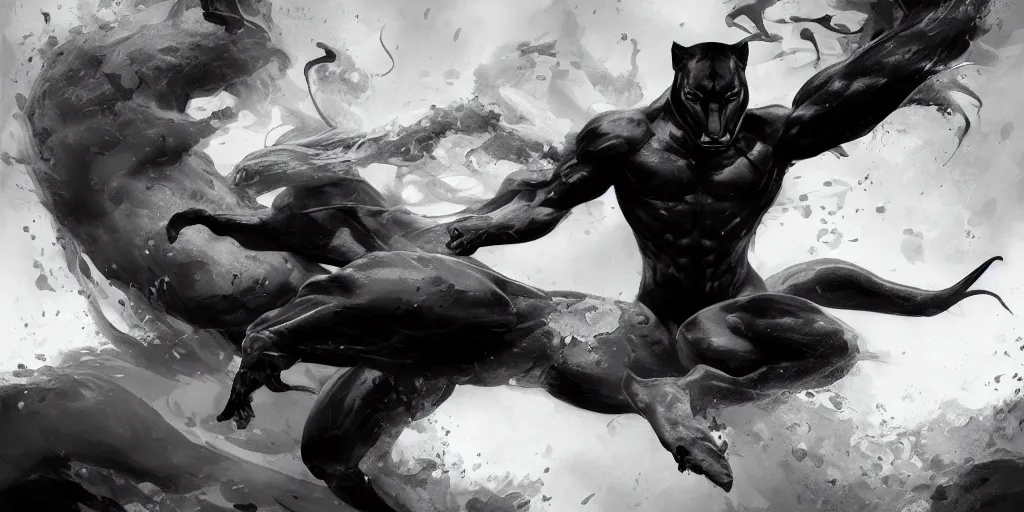 Prompt: highly detailed beautiful black and white photography of panther, splash, sharp focus, dynamic lighting, elegant harmony, beauty, masterpiece, by riccardo federici, by james jean, by craig mullins, by lois van baarle, by makoto shinkai, by greg tocchini, by greg rutkowski, illustration, ink draw, pen,