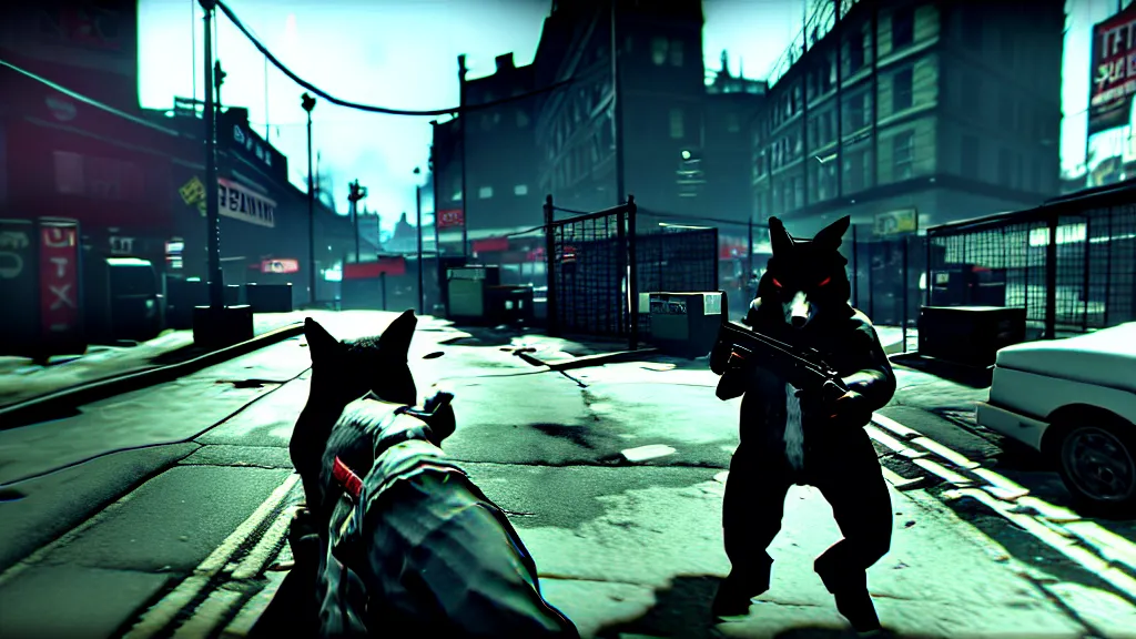 Image similar to screenshot from the pc game payday 2 demonstrating the fursuit unlock - hoxton? more like foxton.