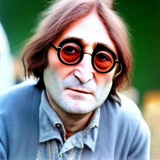 Image similar to A colored colorized real photograph of old John Lennon as an old man in his eighties with short hair in the 2010s, Old John Lennon, taken in the early 2020s, taken on a 2010s Camera, realistic, hyperrealistic, very realistic, very very realistic, highly detailed, very detailed, extremely detailed, detailed, digital art, trending on artstation, headshot and bodyshot, detailed face, very detailed face, very detailed face, real, real world, in real life, realism, HD Quality, 8k resolution, intricate details, colorized photograph, colorized photo, John Lennon as an old man with short hair, old, old man