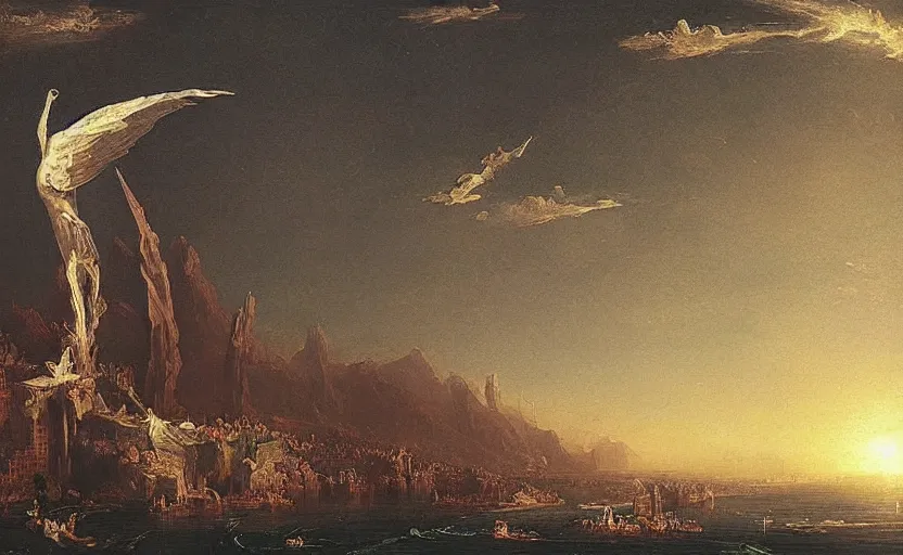 Image similar to “ the fall of dubai, in the style of thomas cole ”