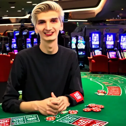 Image similar to gigachad xqc gambling : : realistic : : 1 dslr : : 1 - - quality 2