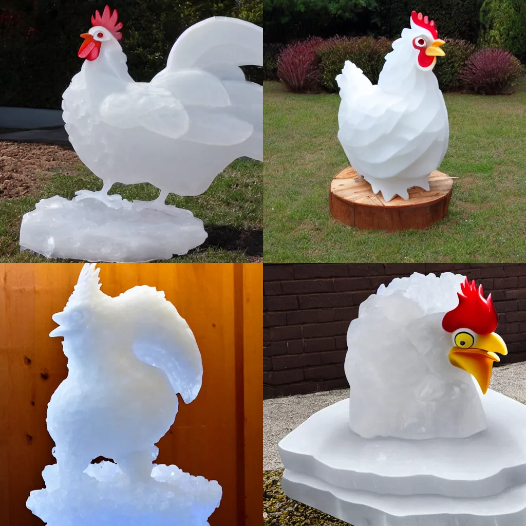 Prompt: chicken ice sculpture