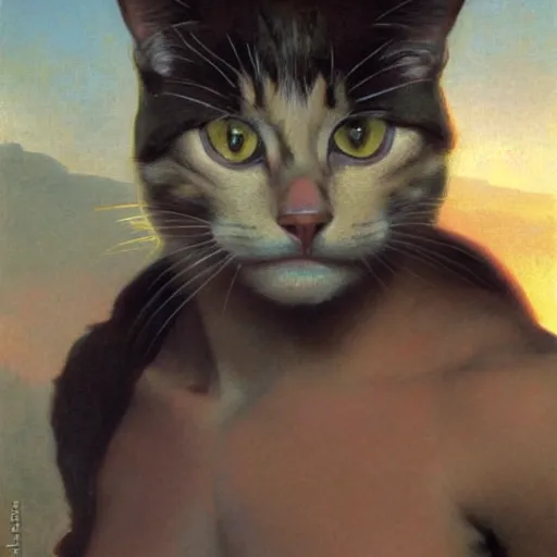 Image similar to Painting of a cat as the Hulk. Art by william adolphe bouguereau. During golden hour. Extremely detailed. Beautiful. 4K. Award winning.