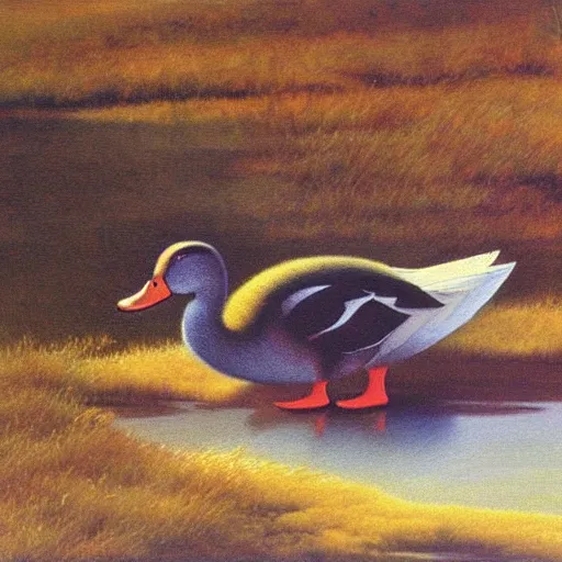 Prompt: a duck on the prowl oil painting konstantin vasilyev